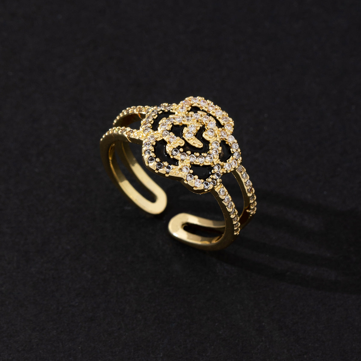 Wholesale Chic Geometric Zircon Ring For Women Gold Plated Copper Open Adjustable Band Fashion Accessory