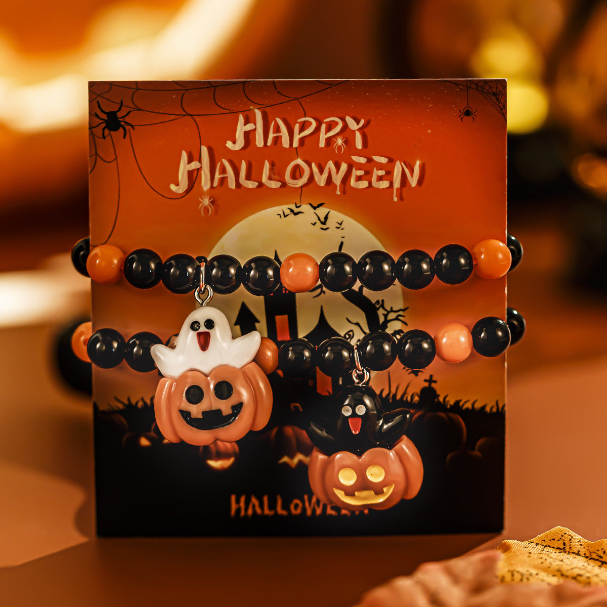 Wholesale Halloween Pumpkin Multilayer Clay Bracelets Layered Bracelet Set ACC-BT-XueRou004