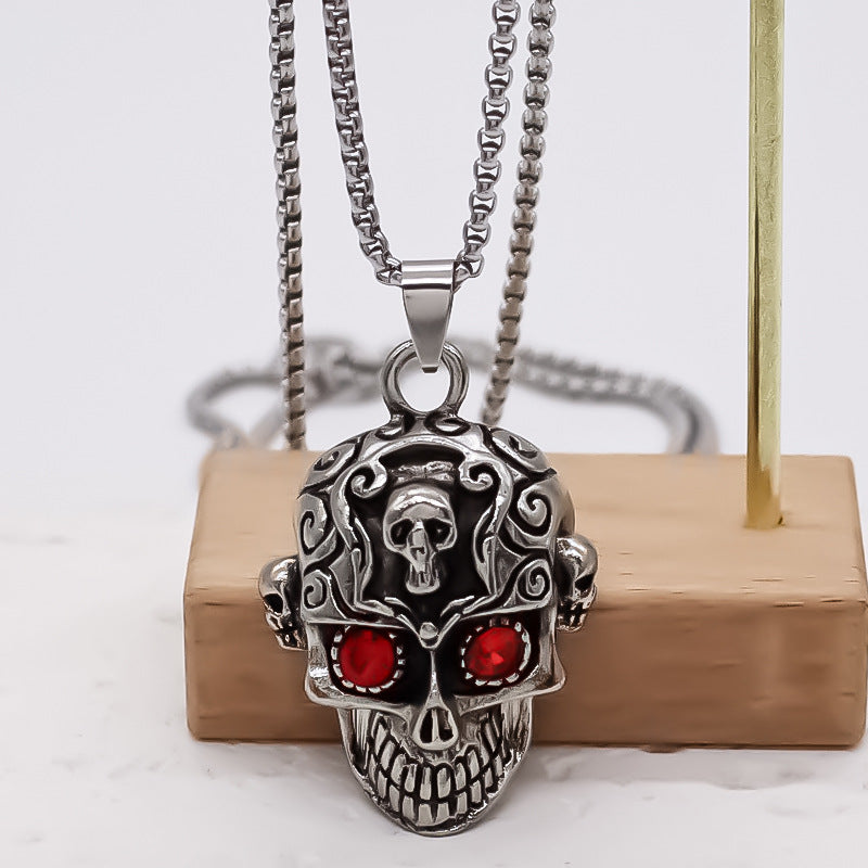 Wholesale  skull pendant high-grade carved inlaid gem accessories necklace