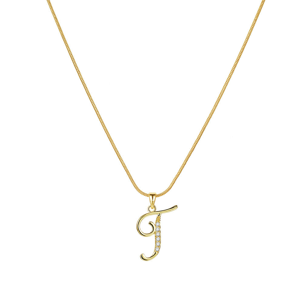 Wholesale 26 Letter Creative Simple Copper Zircon Snake Chain Gold Necklace