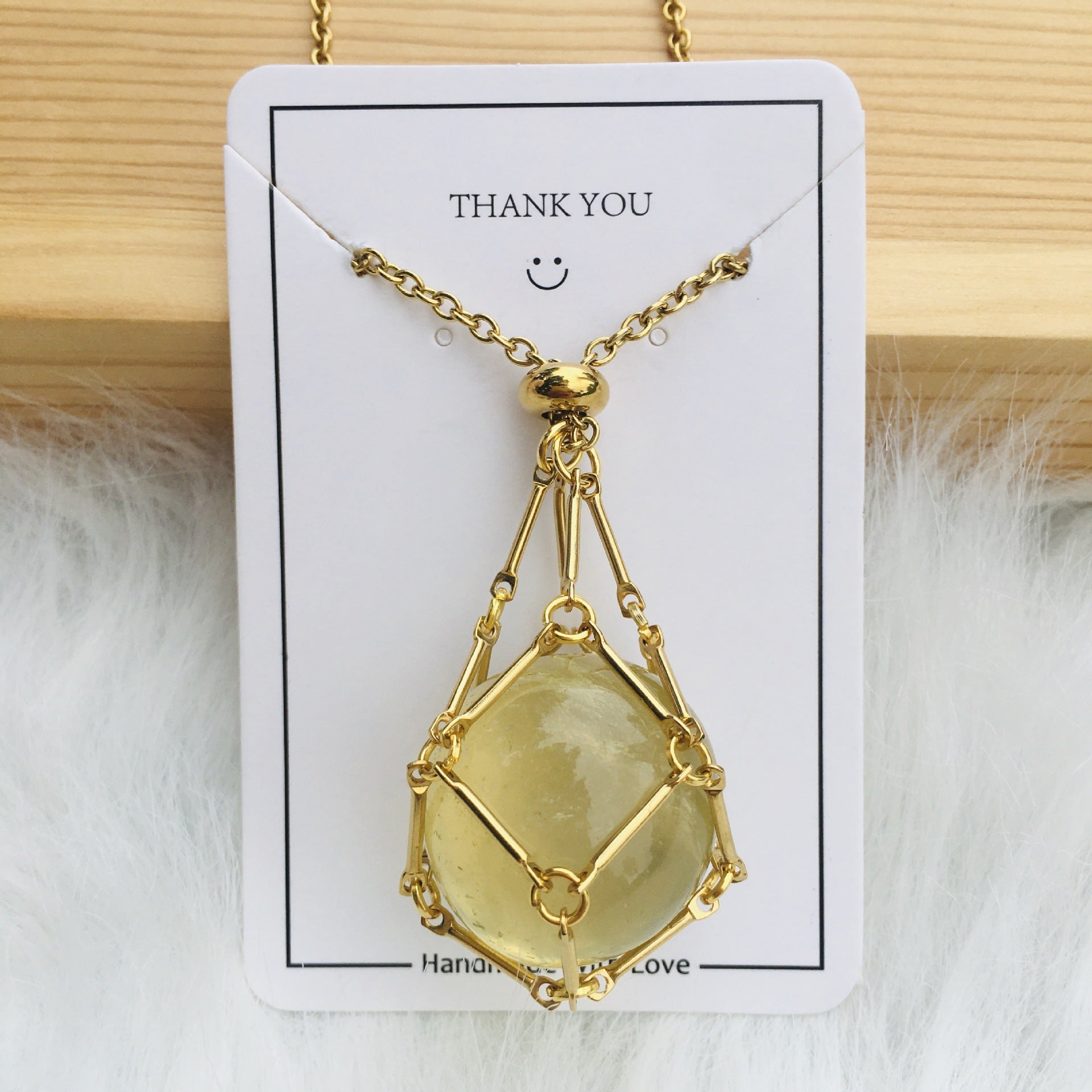 Wholesale Natural Crystal Net Bag Metal Bamboo Necklace Braided Pendant Crystal Mesh Bag ACC-NE-RongGuan009