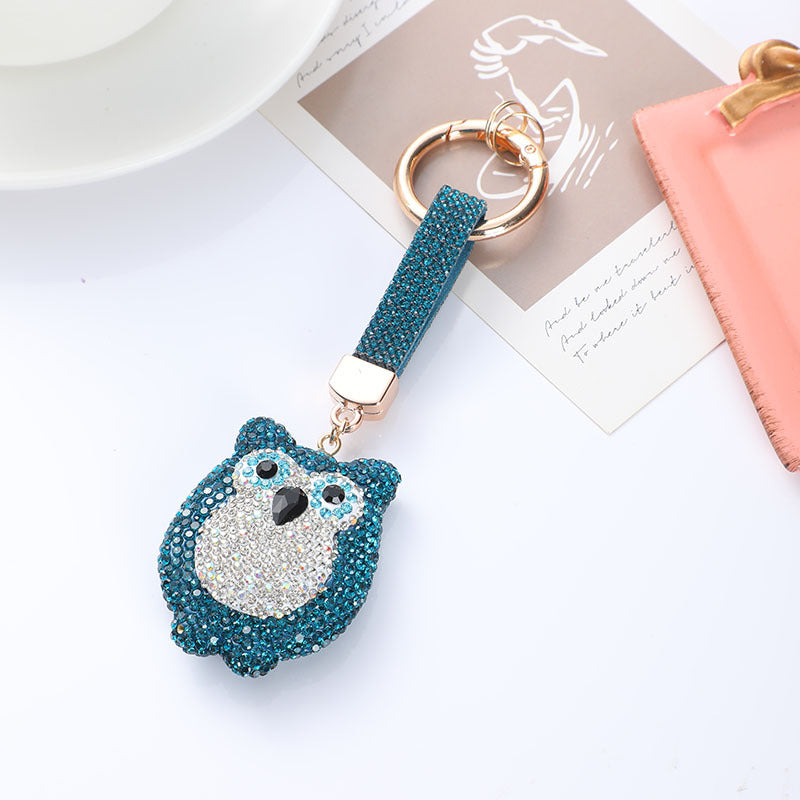 Wholesale diamond-studded owl keychain accessories cartoon cute car key ring bag pendant