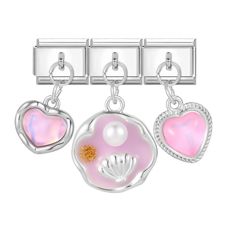 Wholesale Stainless Steel Flower Pendant Three-Piece DIY Bracelet Set Fashion Accessory for Everyday Wear