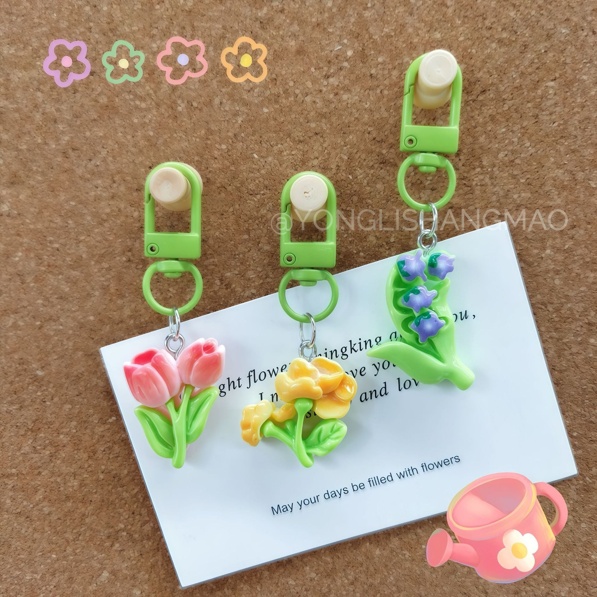 Wholesale Cartoon  Tulip Flower Keychain Bag Pendant Plastic Resin Gift for Couple
