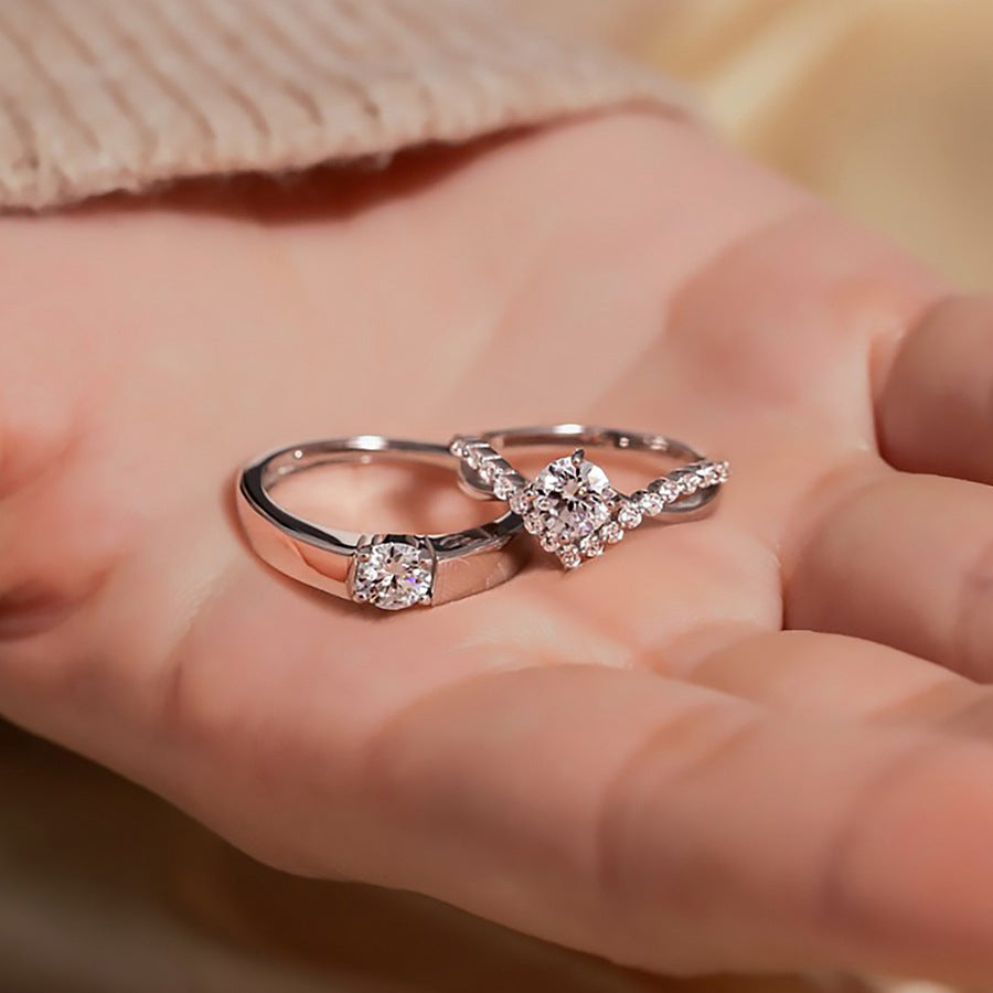 Wholesale s925 Silver Crowned Couple Ring