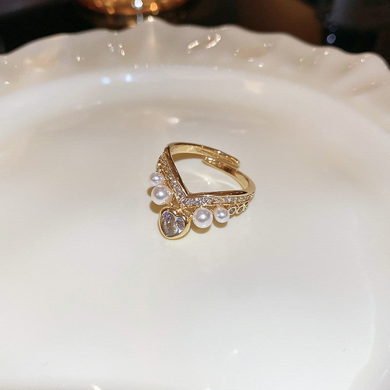 Wholesale Plated Fresh Water Pearl Zircon Butterfly Ring