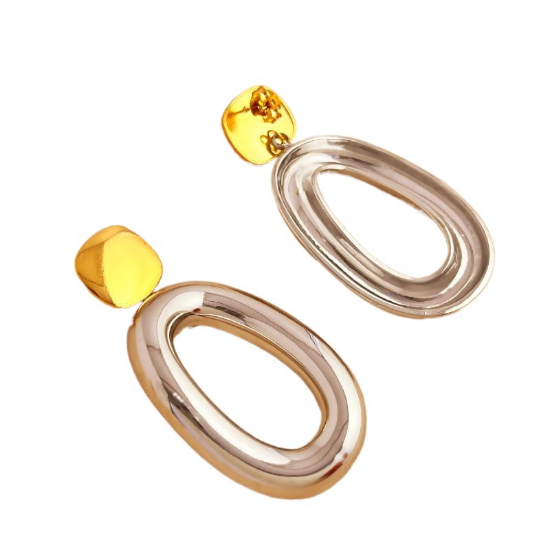 Wholesale Exaggerated Style Retro Water Drops Contrast Color Earrings Stainless Steel Gold and Silver Color-matching Advanced Sense Earrings