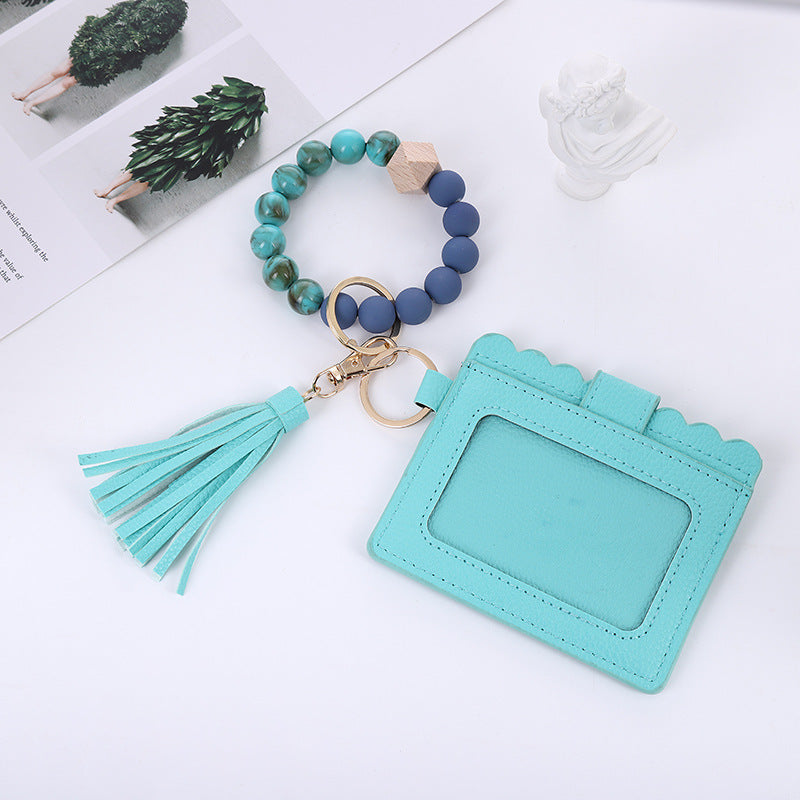 Wholesale Leopard Plaid Western Style Card Holder Silicone Beaded Wristlet Keychain ACC-KC-QiuXue011
