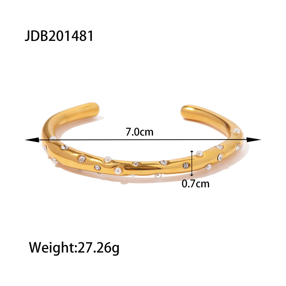 Wholesale Titanium Steel Bracelet 18K Gold-plated Multi-layer Full Diamond Pearl Bracelet ACC-BT-JieDing002