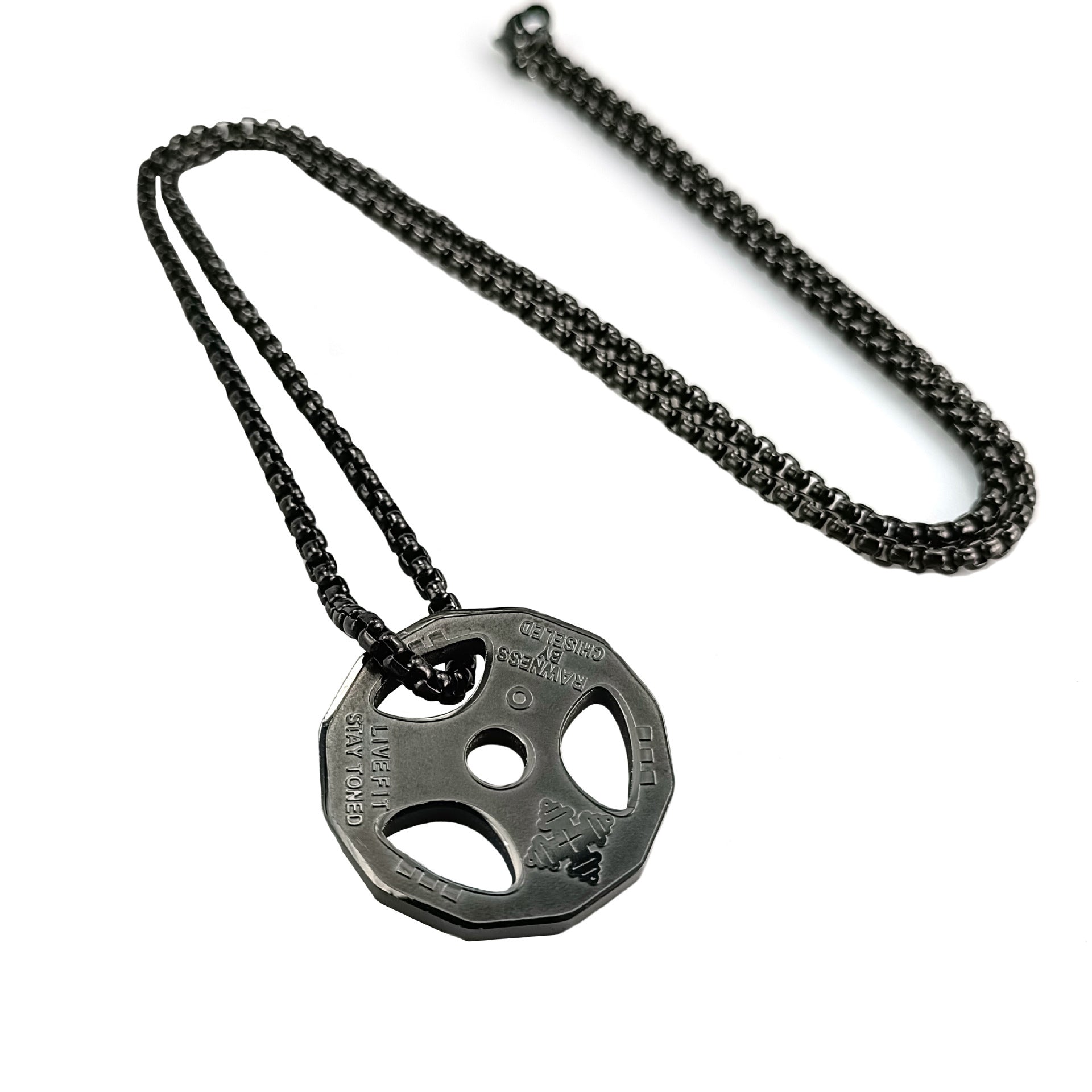 Wholesale Barbell Dumbbell Plates Stainless Steel Pearl Necklace Men's Pendant ACC-NE-Ruig002