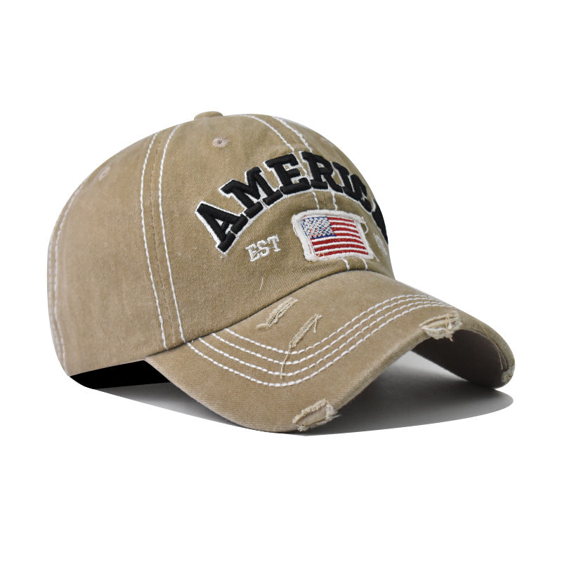 Wholesale  cotton washed hole flag embroidered baseball cap
