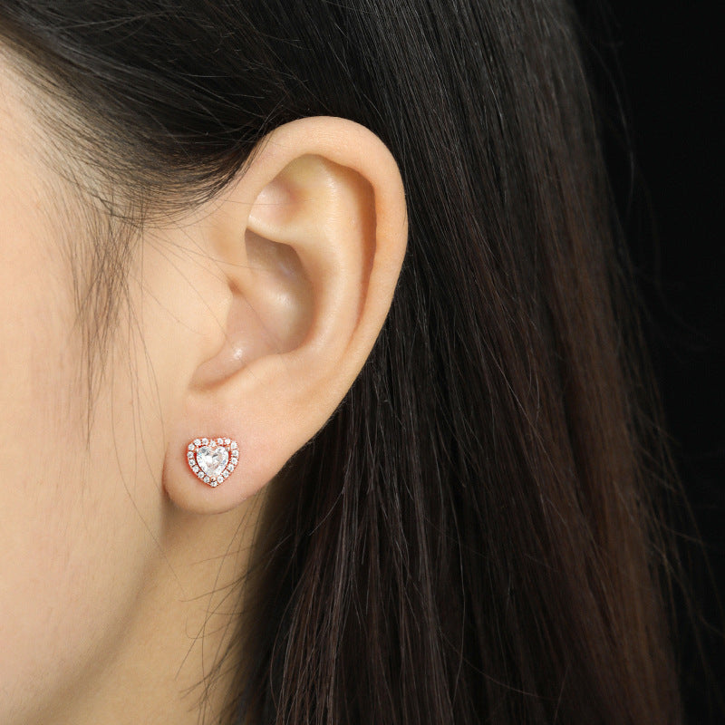 Wholesale Heart Shape Diamond Copper S925 Silver Needle Earrings ACC-ES-YingRong004