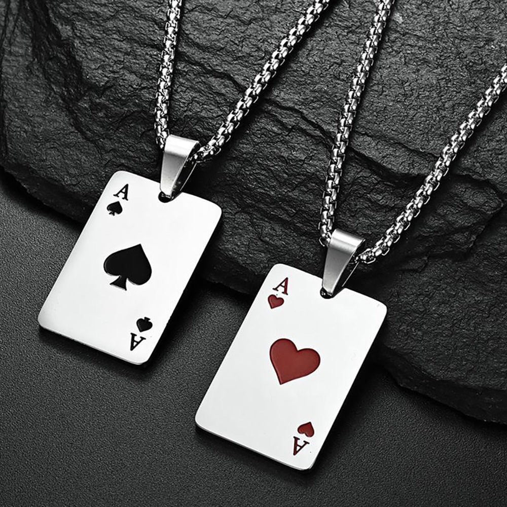 Wholesale Trendy Stainless Steel Poker Heart Spade Pendant Necklace Boutique Resale