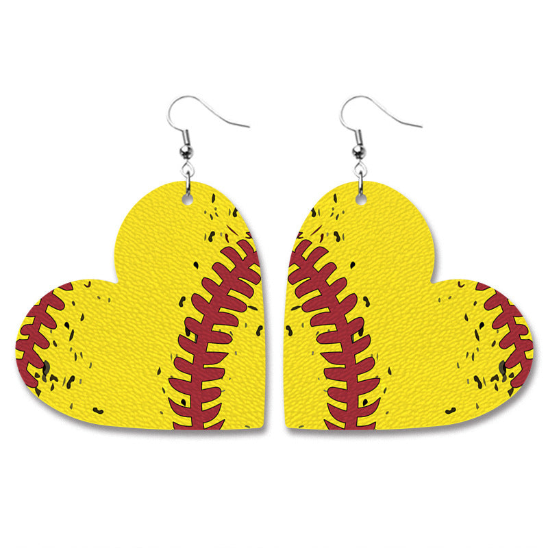 Wholesale Heart Shaped Sports Leather Earrings Baseball Football Soccer Hockey Tennis Jewelry Accessory Gift Boutique Resale