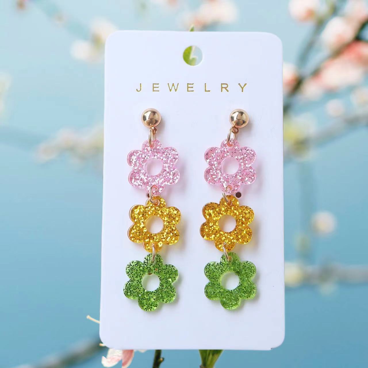 Wholesale Contrast Color Flower Acrylic Earrings ACC-ES-AnDao042