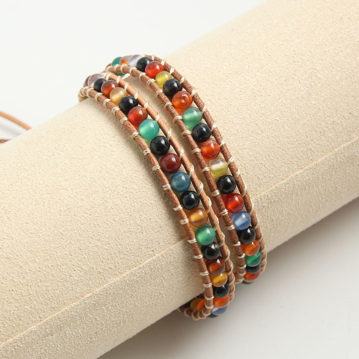 Wholesale Bohemian Tiger Eye Stone Natural Stone Leather Cord Braided Bracelet Stainless Steel Bracelets ACC-BT-HongMing009