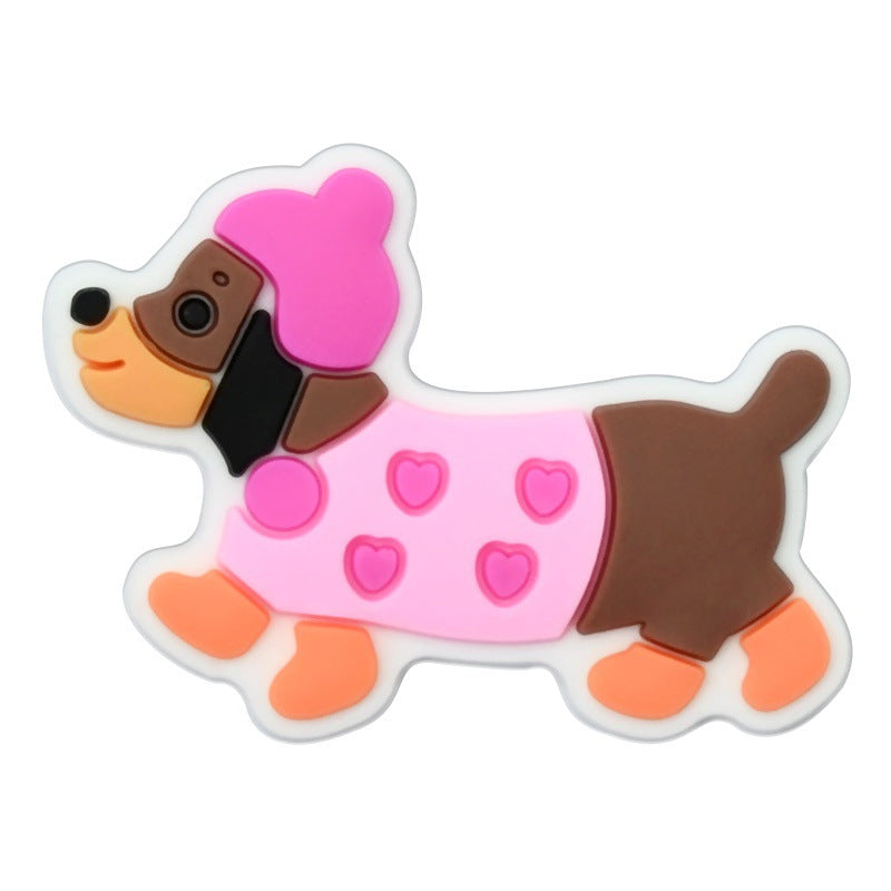 Wholesale   Random 100pcs Cartoon dachshund PVC Soft Rubber Shoe Buckle Decoration