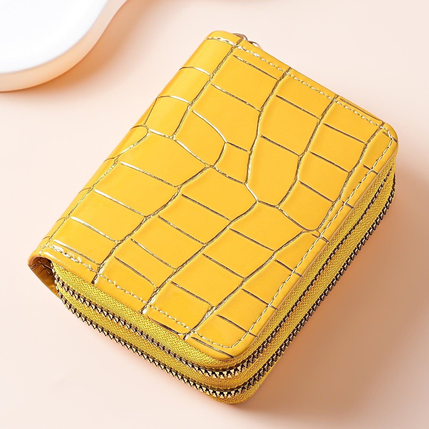 Wholesale Women S Everyday PU Leather Card Holder Wallet Stone Texture Multi Slot Double Zipper Coin Purse