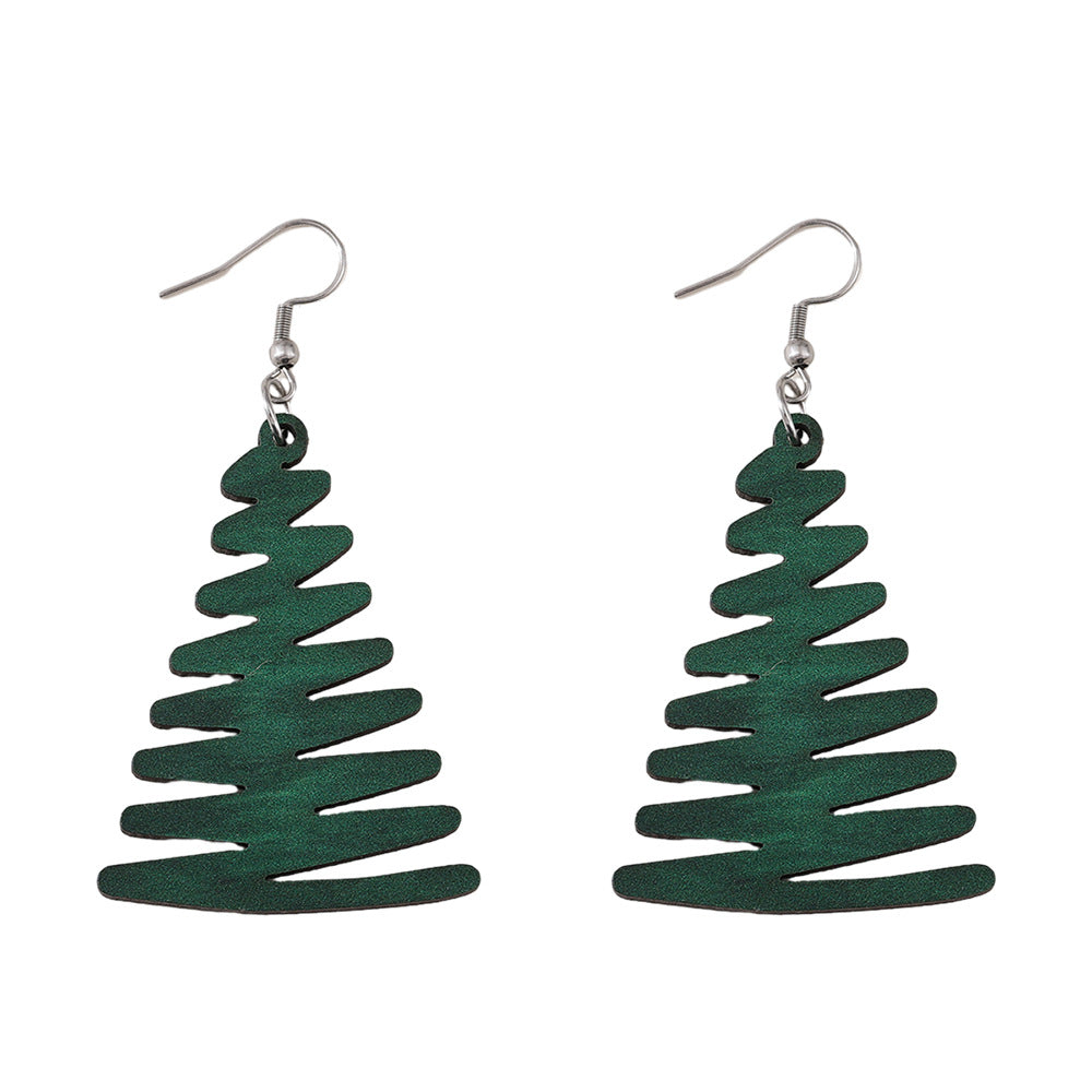 Wholesale Christmas green Christmas tree pendant earrings wooden