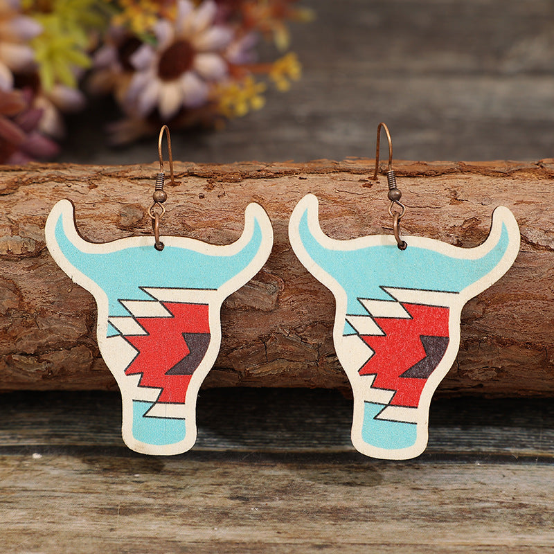 Wholesale  new retro Western style wooden cow head earrings