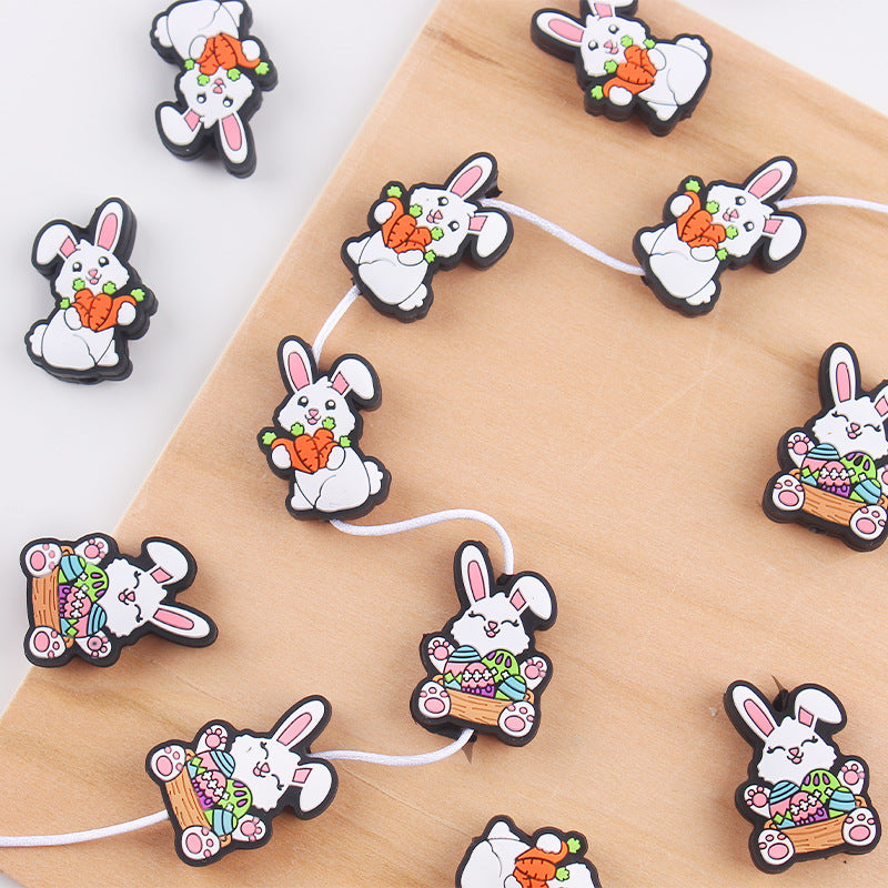 Wholesale 10pcs Cartoon Cute Easter Cartoon Animal Little White Rabbit Series Focal Beads DIY Bead Accessories