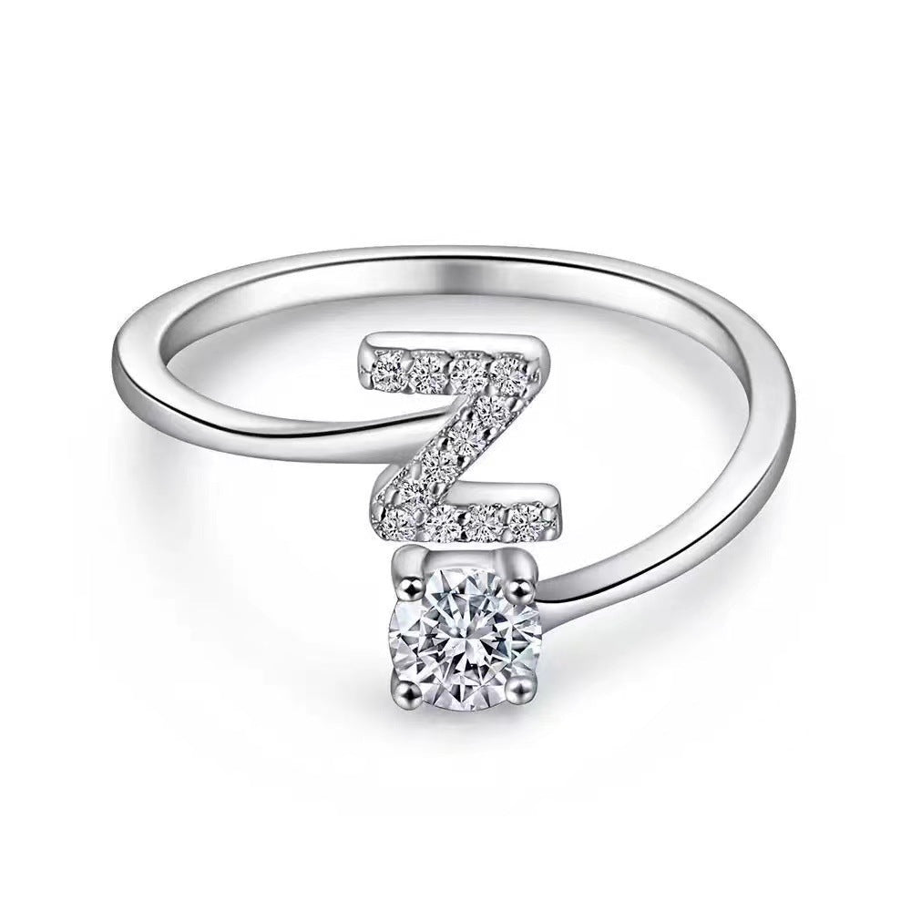 Wholesale Chic Adjustable Letter Ring For Women 26 English Letters Zinc Alloy Electroplated Jewelry Accessory Boutique Resale