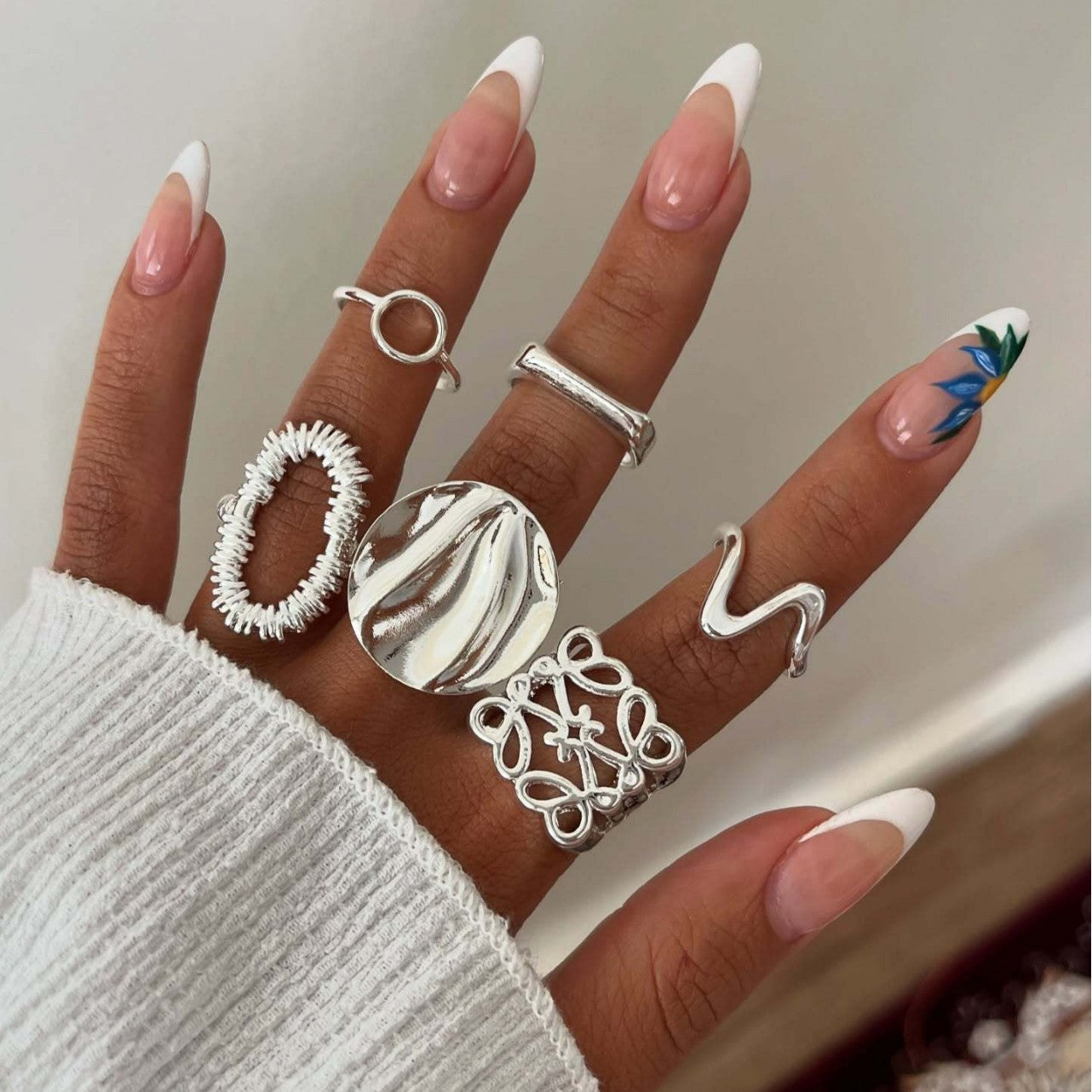 Wholesale Geometric Hollow Metal Polished Ring Set