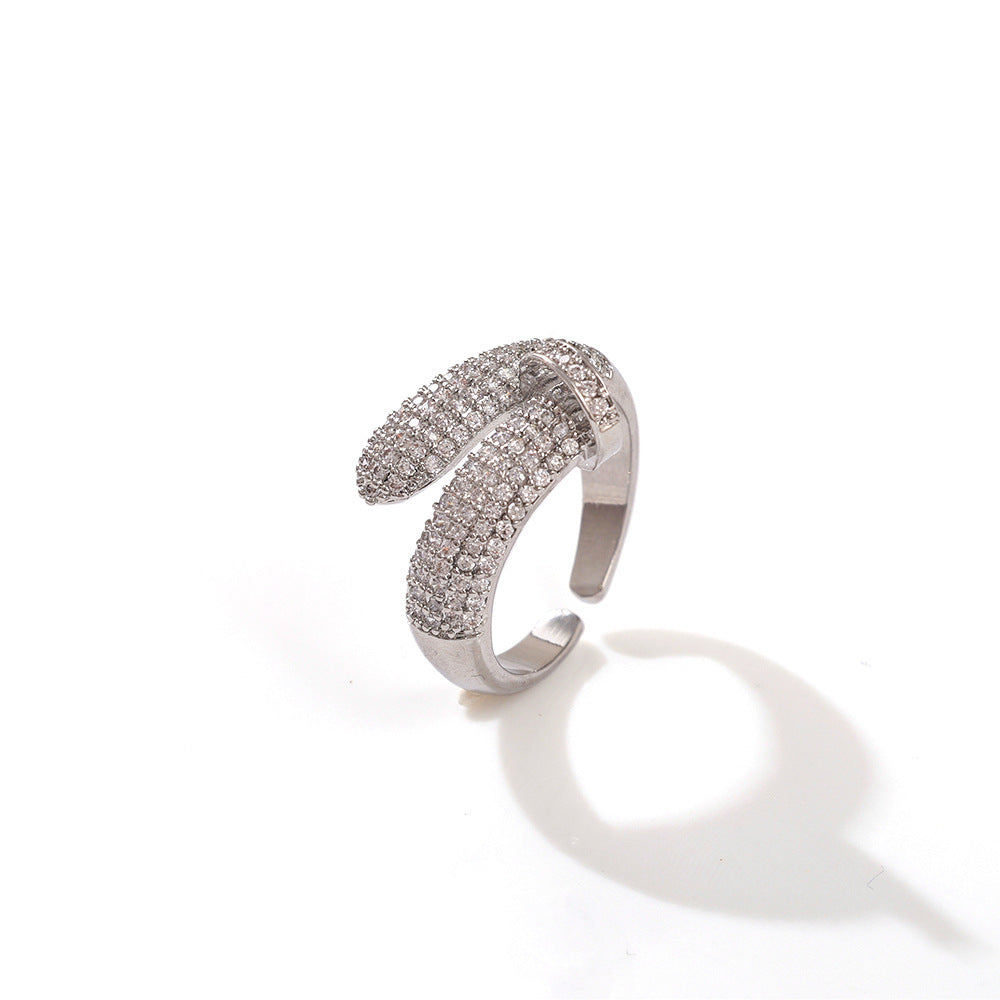 Wholesale Gold Plated Copper Zircon Open Ring with Crown Design Jewelry Accessory Gift