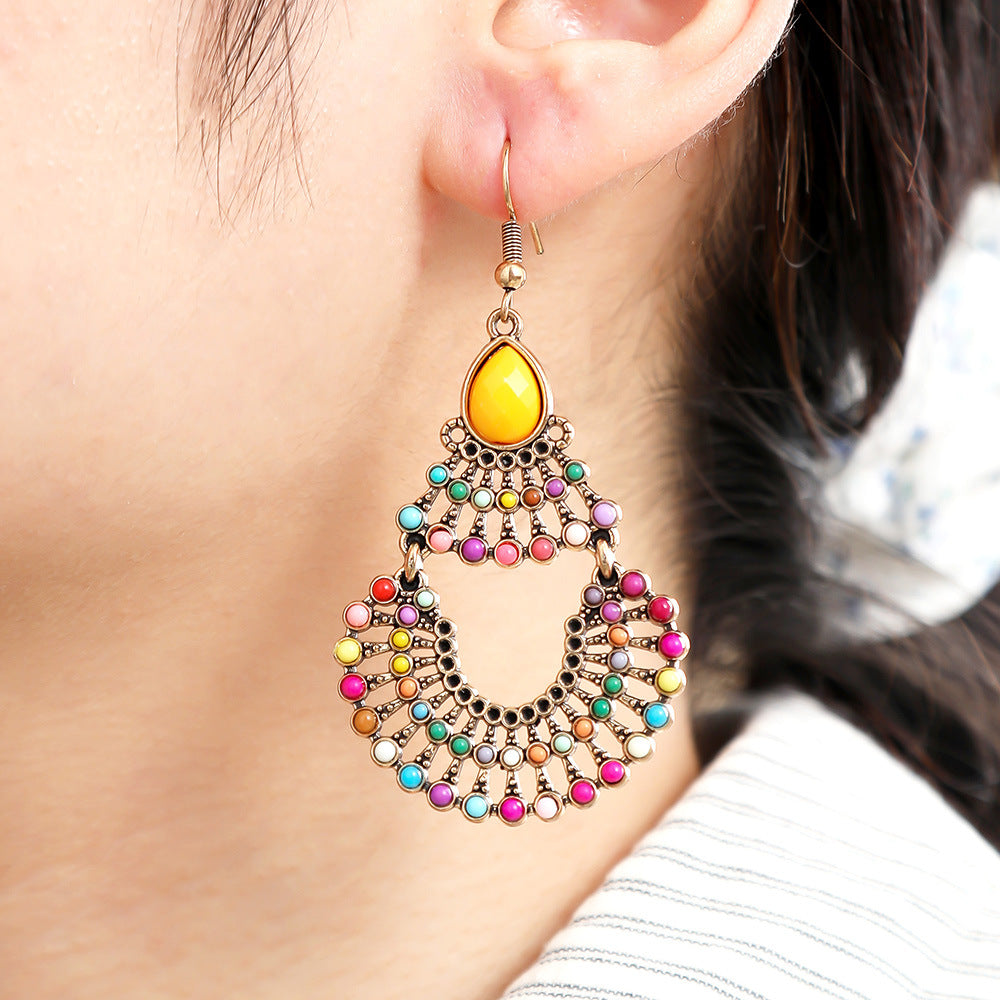 Wholesale Bohemian Fan Earrings Colorful Beads Alloy Jewelry Accessory