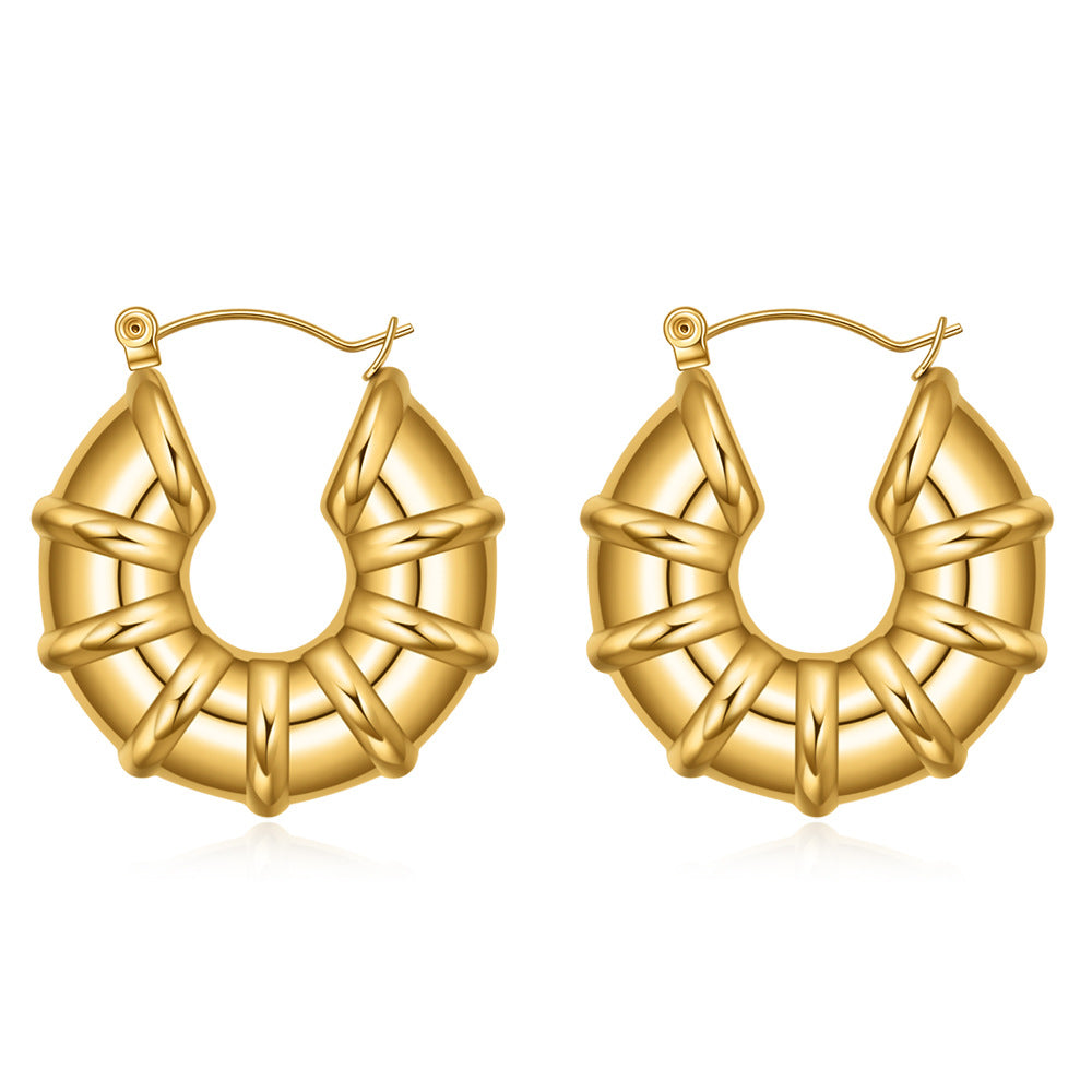 Wholesale Titanium Steel Earrings Geometric U-shaped Striped Vintage Minimalist Earrings ACC-ES-ZhongZhe004