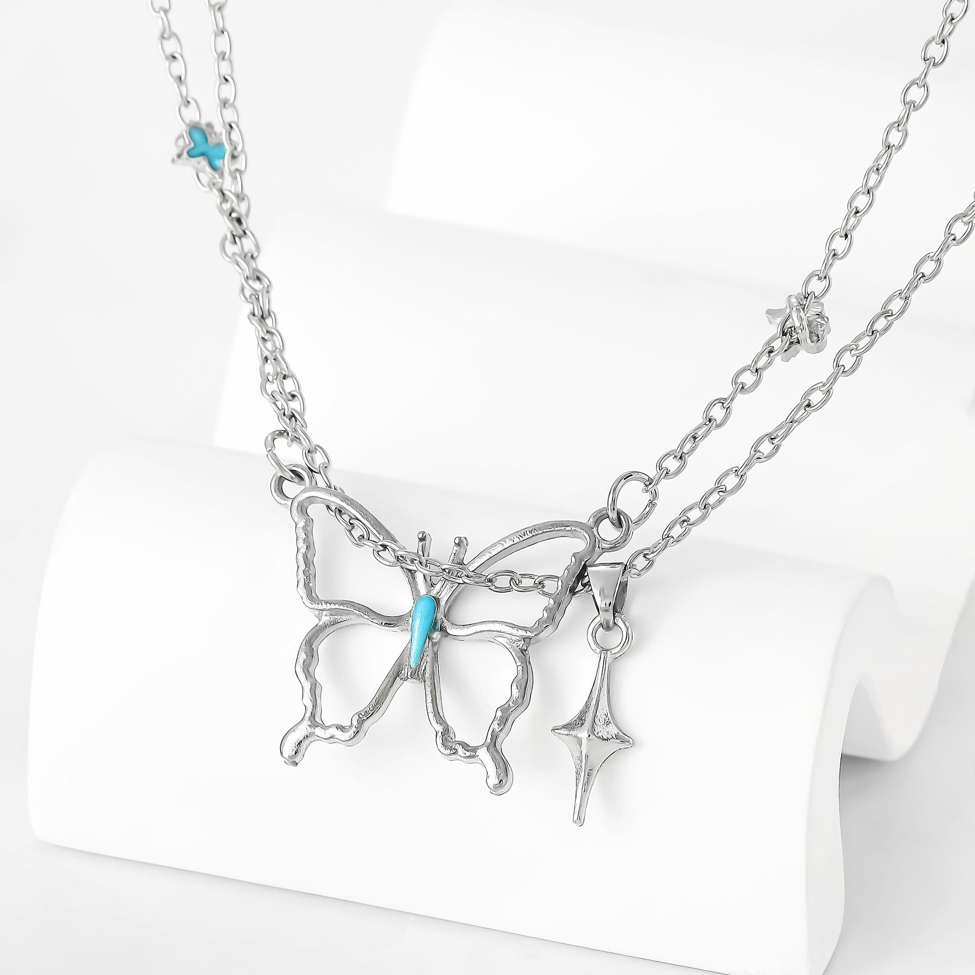 Wholesale necklace fashion hollow oil butterfly double-layer necklace