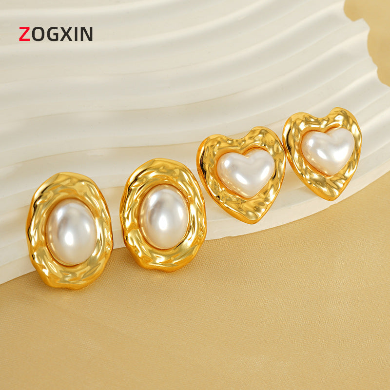 Wholesale Stainless steel  light luxury love oval earrings