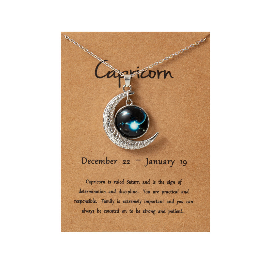 Wholesale Retro Luminous Contion Moon Pendant Necklace,  Zinc Alloy Glass,  Fashion Accessory for Women