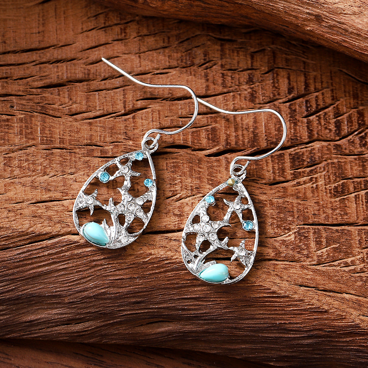 Wholesale Diamond starfish pendant earrings