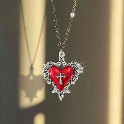 Wholesale Gothic Cross Heart Pendant Necklace Purple Metal Jewelry Accessory Gift