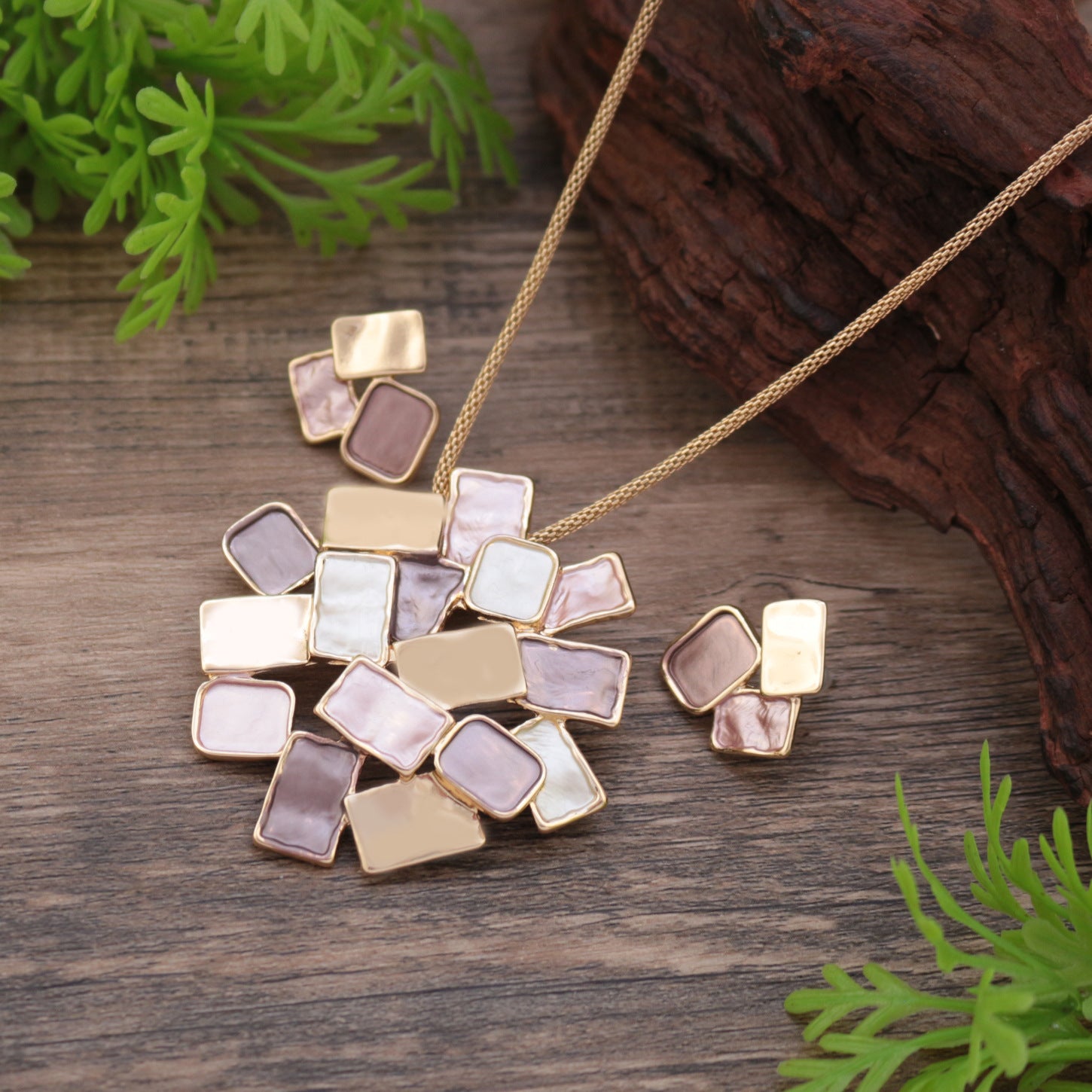 Wholesale  Enamel Square Geometric Long Pendant Earrings suit  Square Necklace