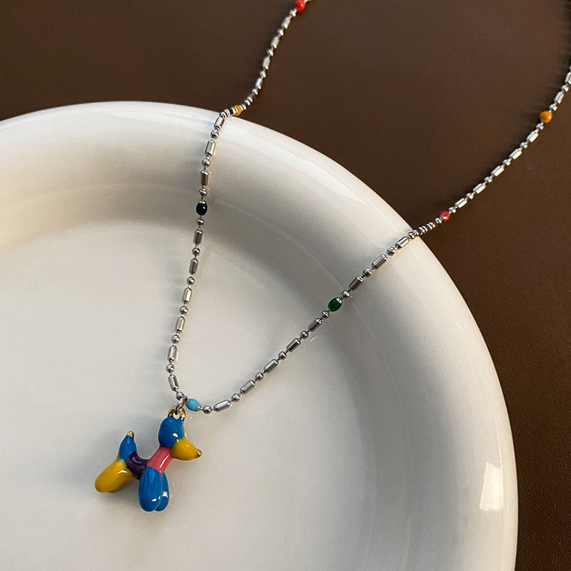Wholesale Titanium Steel Necklace Colorful Balloon Dog Pendant Clavicle Chain ACC-NE-Yuxi014