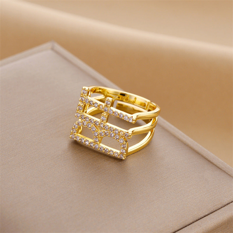 Wholesale 18K gold micro-inlaid zircon round bead ring