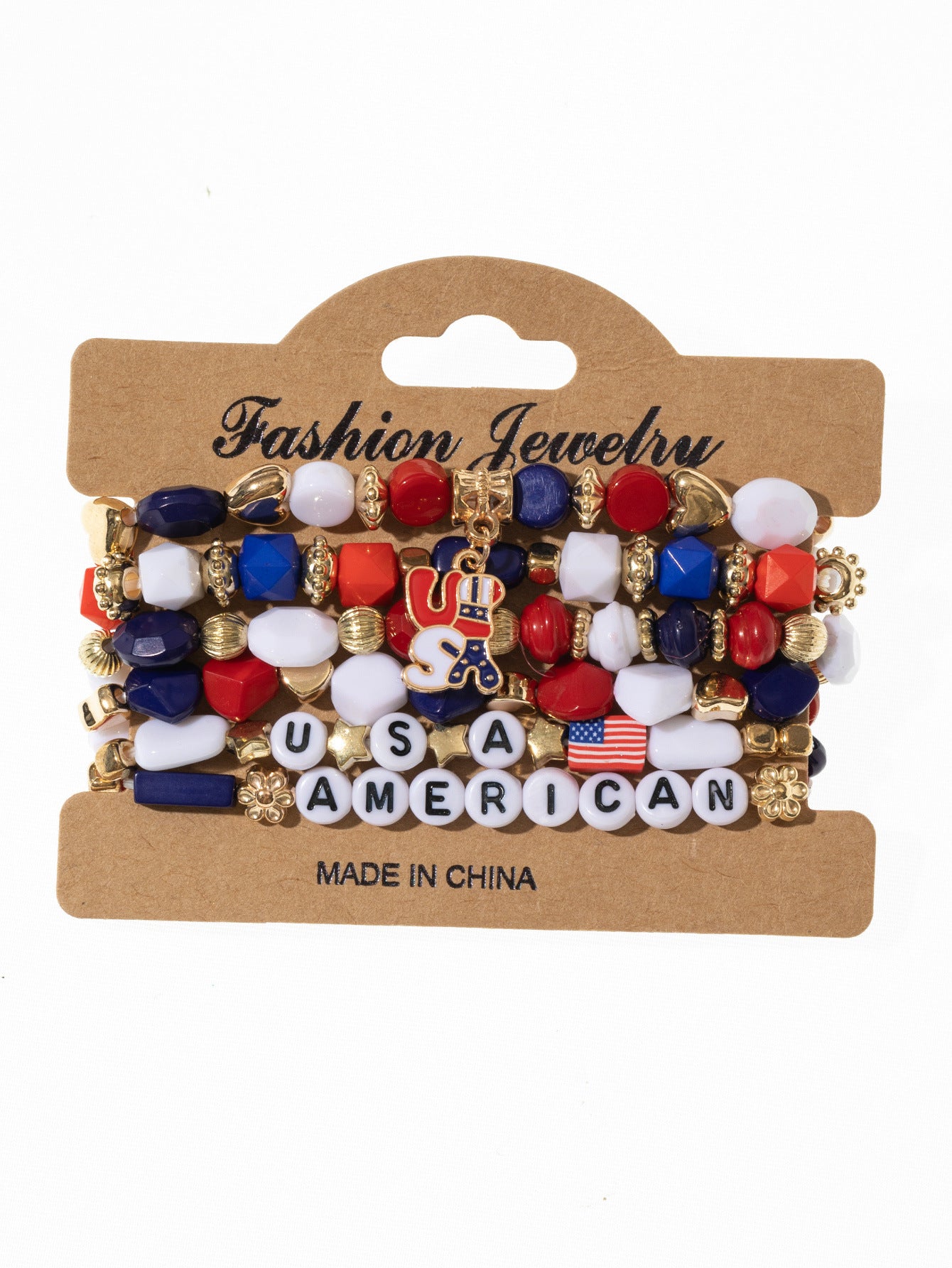 Wholesale American Flag Independence Day Multi-layer Elastic Letter Beaded Bracelet ACC-BT-Xunru002