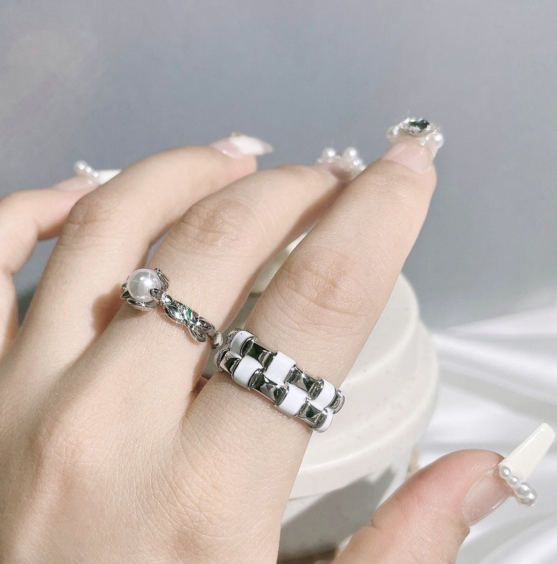 Wholesale Pearl Ring Set Braided Light Luxury Ring