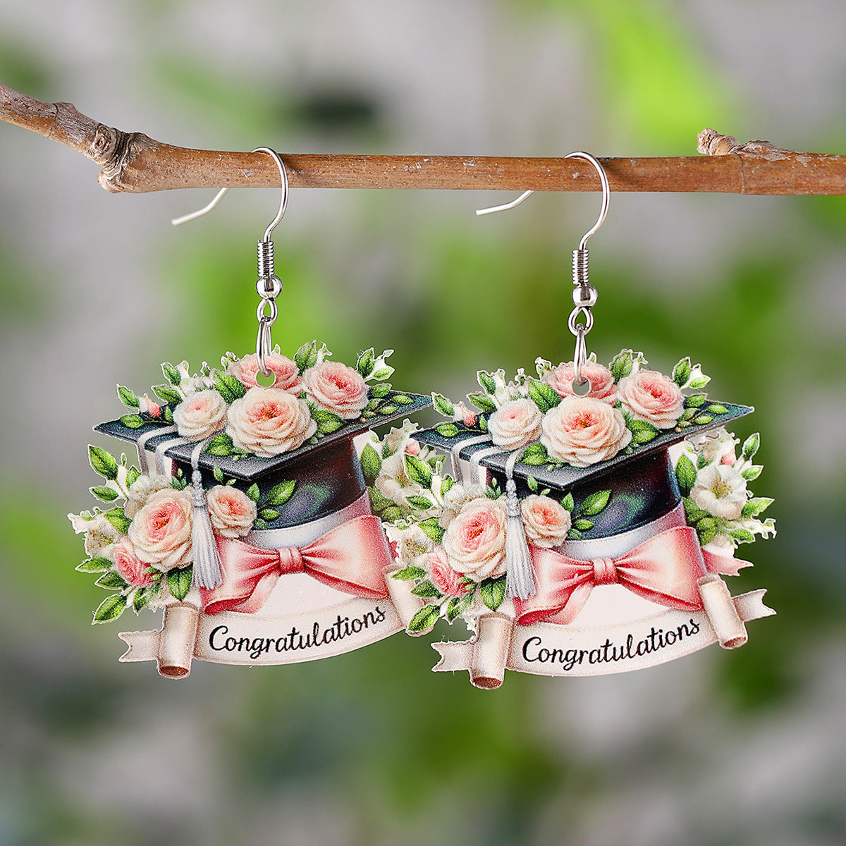 Wholesale Graduation season bachelor hat book flower bow scroll pendant earrings
