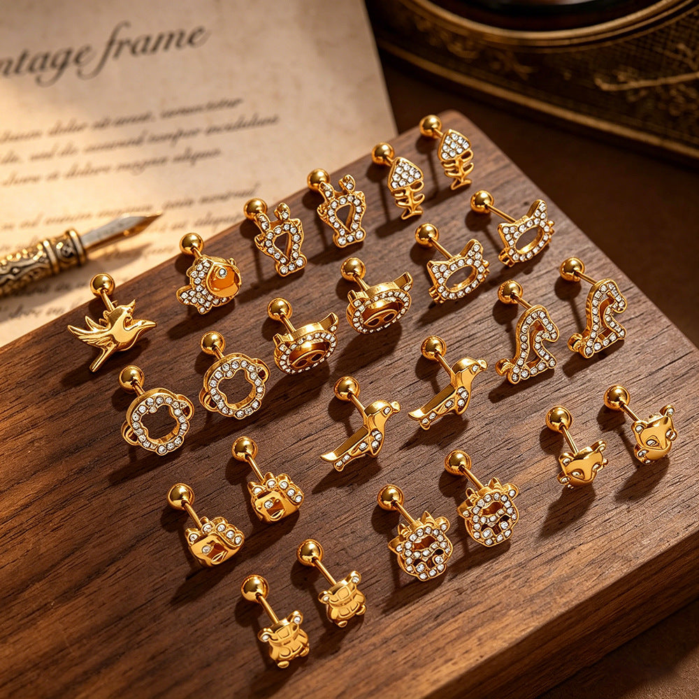 Wholesale Stainless Steel Electroplated Bear Ear Studs with Micro Zircon,  Everyday Fashion Accessory