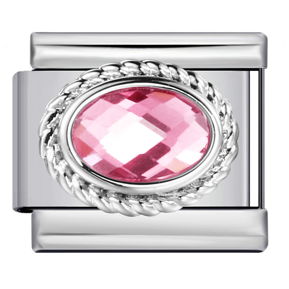 Wholesale  Italian Charm Bracelet 9mm DIY Oval Micro-Inlaid Colored Stone Creative Stainless Steel Composable Bracelet