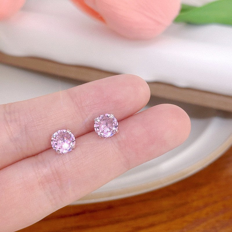 Wholesale Mini Zircon Earrings Silver Needle 925 Earrings Round Square Four-claw Earrings ACC-ES-ZhiShifang006