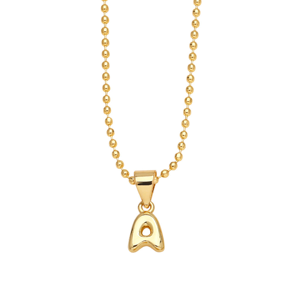 Wholesale 26 letters copper plated gold shiny necklace