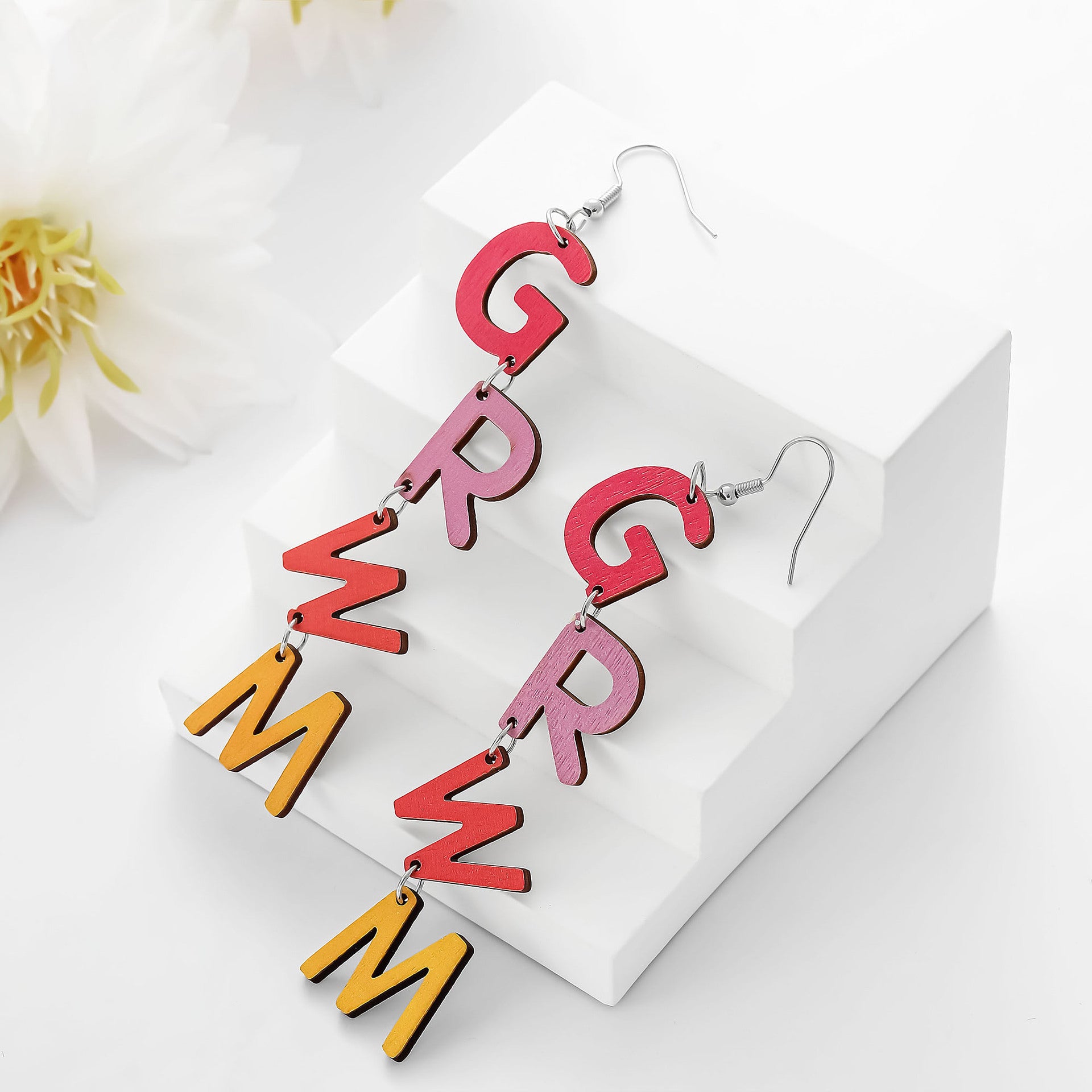 Wholesale wooden earrings colorful English letter earrings