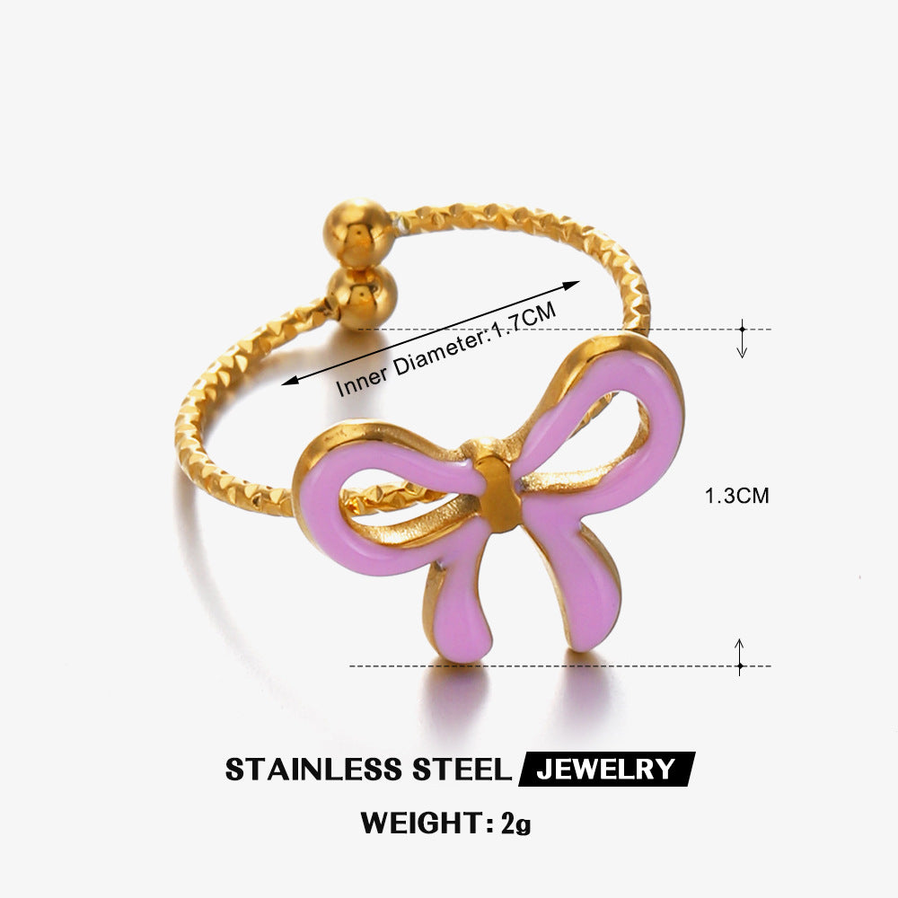 Wholesale Stainless Steel Electroplated Bow Ring - European American Style Jewelry Accessory