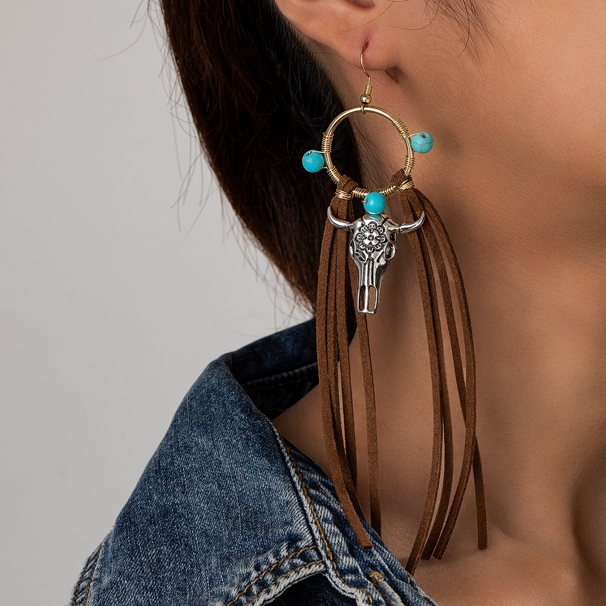 Wholesale Bohemian Turquoise Drop Tassel Earrings Jewelry Accessory