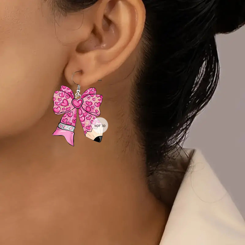 Wholesale  School Season Back to School Season Pencil Bow 2D Acrylic Earrings