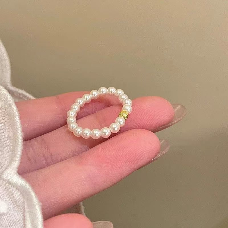 Wholesale Alloy Pearl Beaded Adjustable Bow Ring For Women Trendy Jewelry Accessory